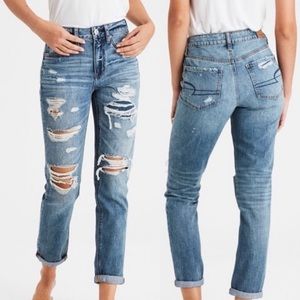 American Eagle AE Hi-Rise Tomgirl 100% cotton Blue Jeans Size 8 long